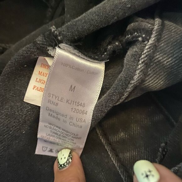 Black/grey denim jacket with removable faux fur collar sz M - Picture 14 of 16